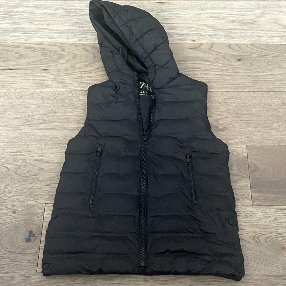 ZARA Black Puffer Vest with Hood